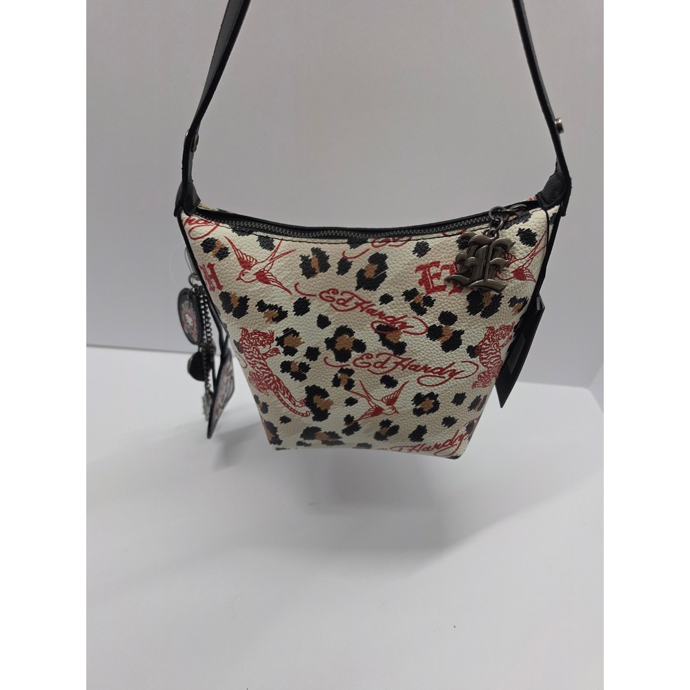 Ed Hardy Leopard Tattoo Print Rhinestone Shoulder Bag Y2K Streetwear New - Picture 2 of 6
